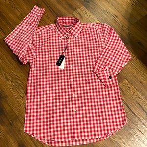 Men’s Turtleson Pink Plaid Button Down Dress Shirt Size Medium NWT